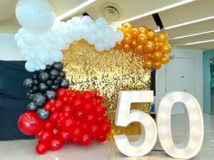 Organic Balloon Decor with Sequien Wall Backdrop 1