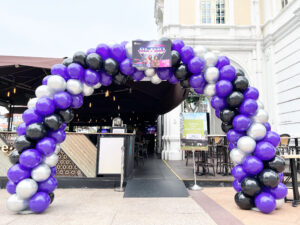 Balloon Arch in Metallic Purple, Silver and Black 1 Balloon Arch in Metallic Purple, Silver and Black 1