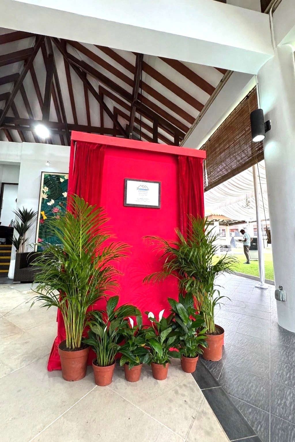 Red backdrop panel rental Singapore corporate event setup
