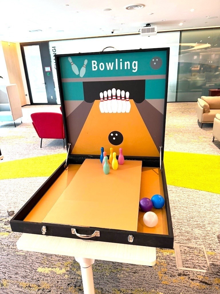 Mini bowling lane carnival games rental at a corporate event in Singapore