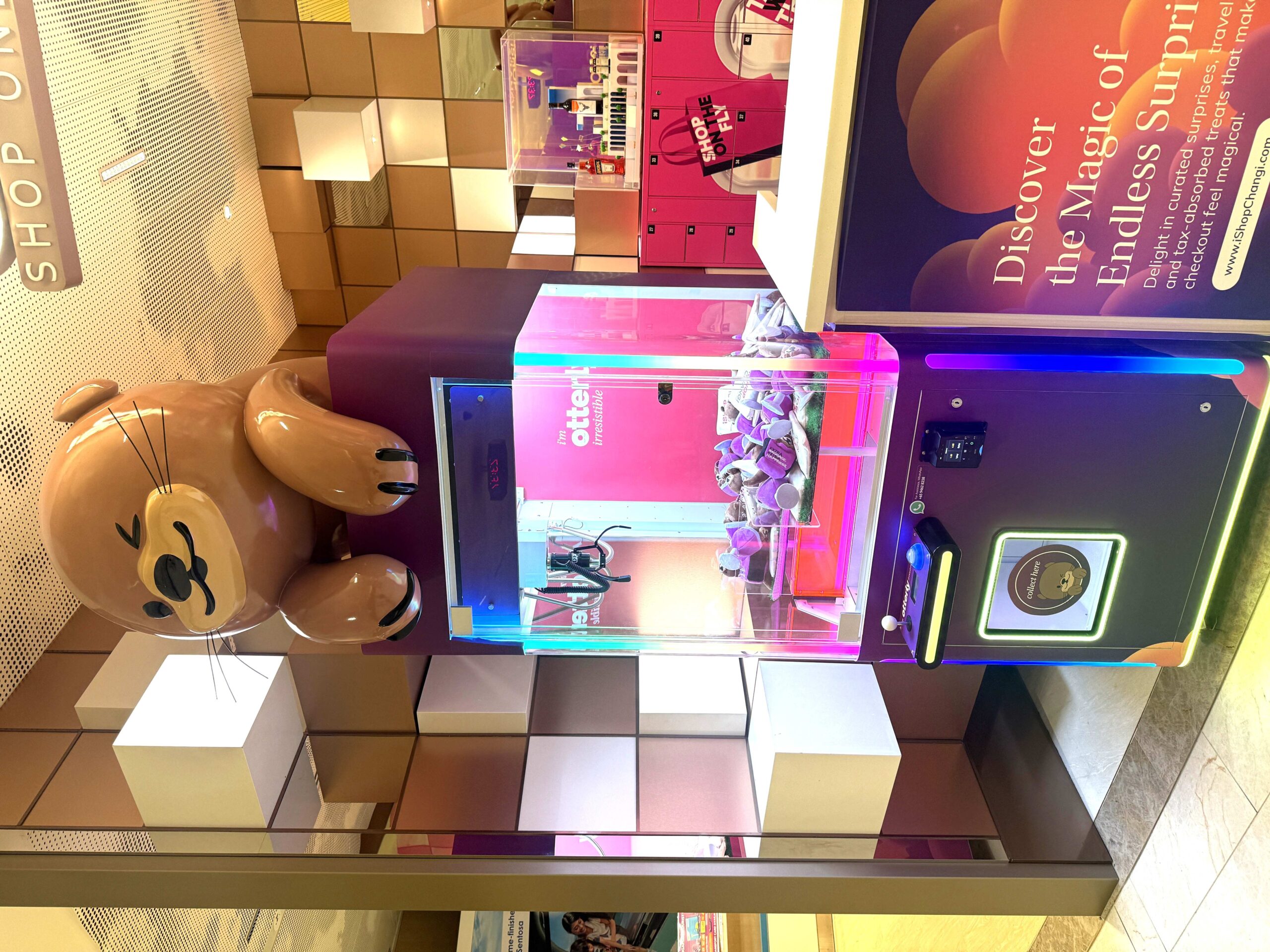 Branded claw machine arcade rental at a Singapore shopping mall