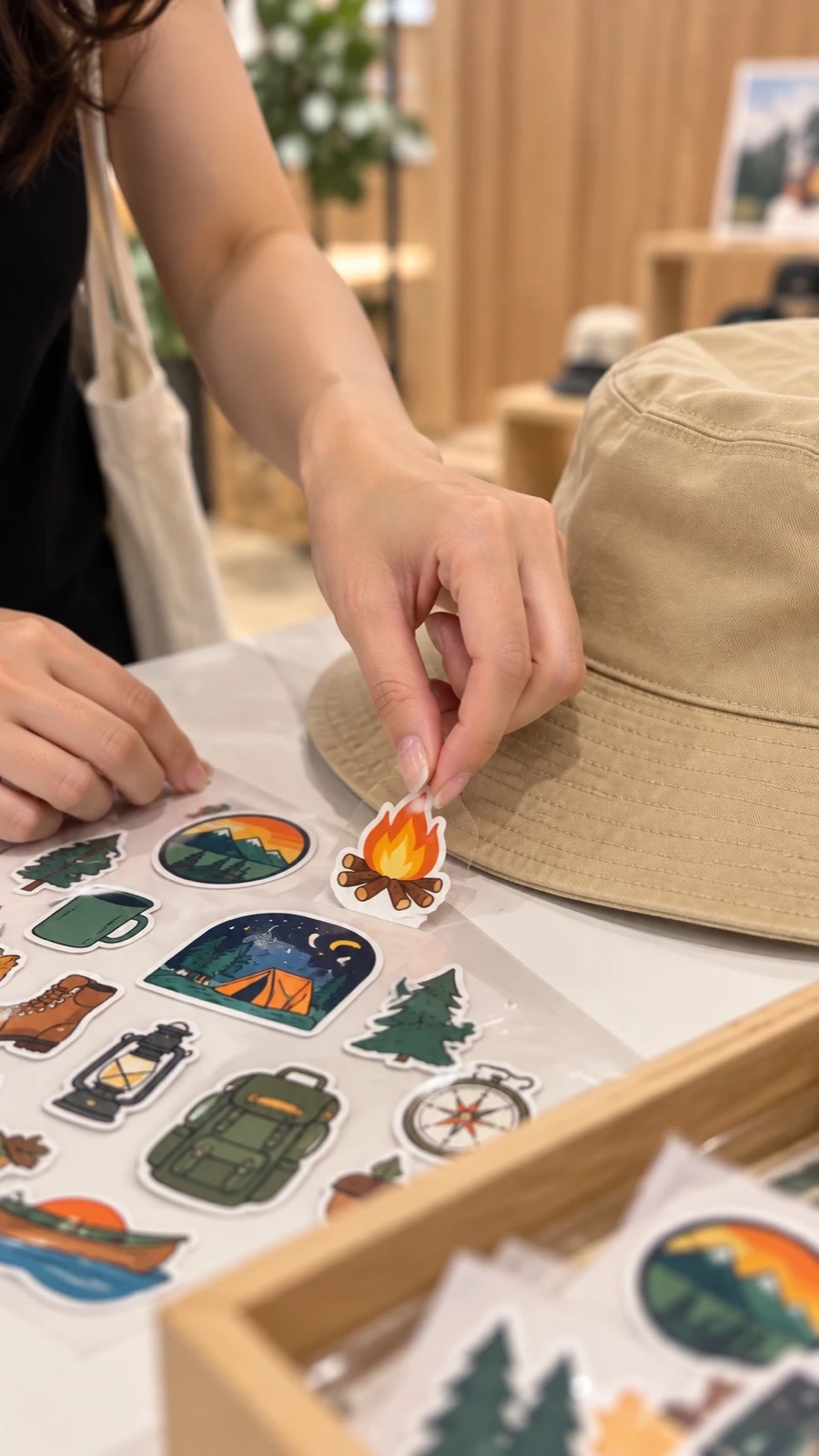 Customised Printed Hat Fringe Activity 3 Custom printed sticker hat activity with bucket hat and adventure stickers in Singapore
