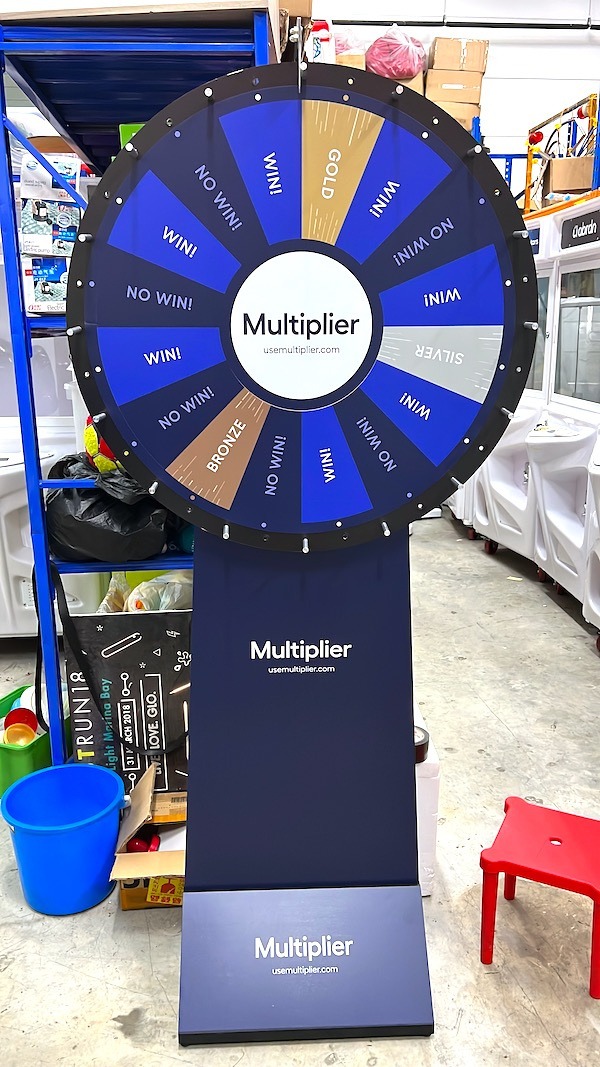 Prize Wheel Artwork: Making Every Segment Easy to Read 12 Dark blue prize wheel with a branded pedestal