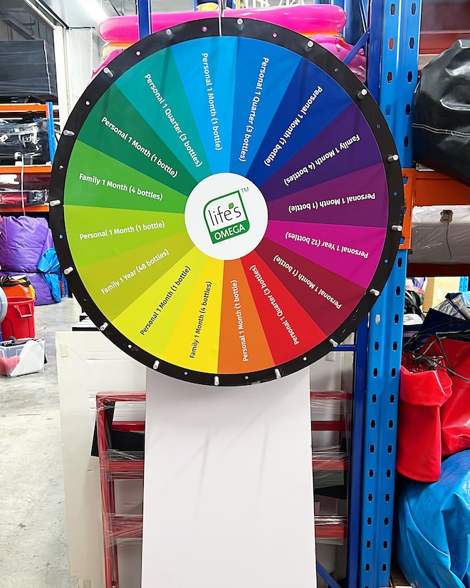 Prize Wheel Artwork: Making Every Segment Easy to Read 10 Rainbow prize wheel on a white pedestal